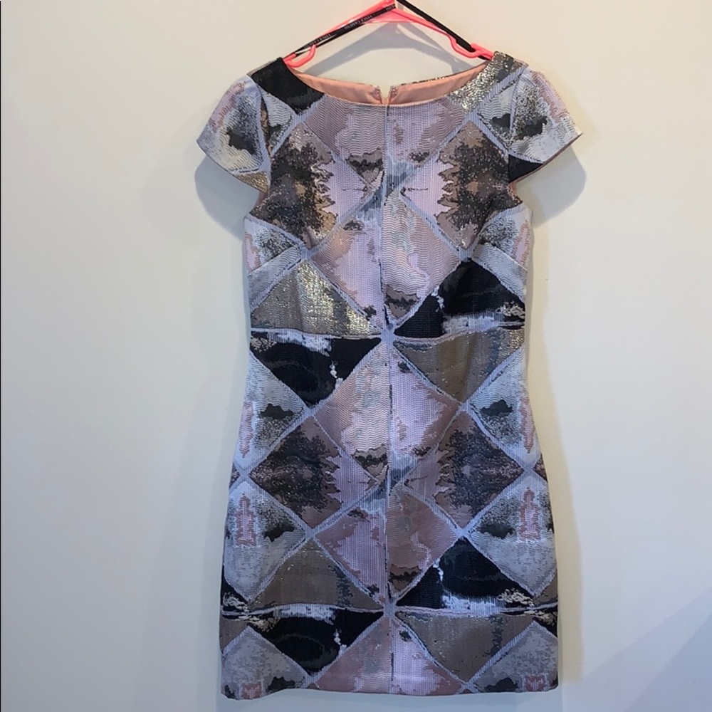 Pink/Gold/black Vince Camuto wedding guest dress